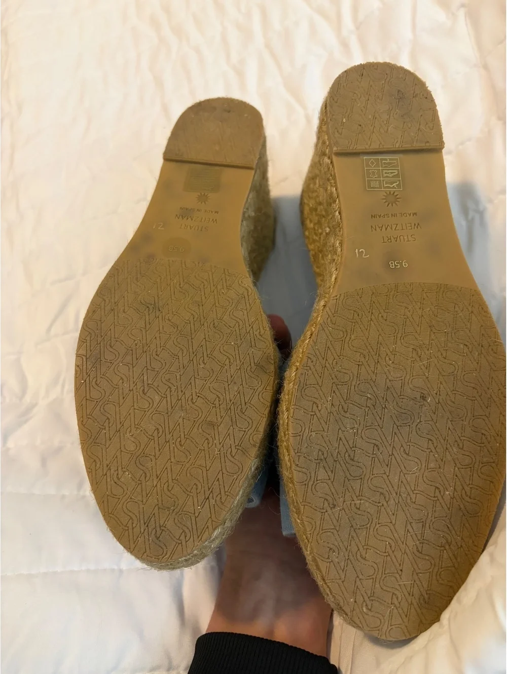 Stuart Weitzman Blue Denim Espadrille LoveKnot slide sandals size 9.5 worn once